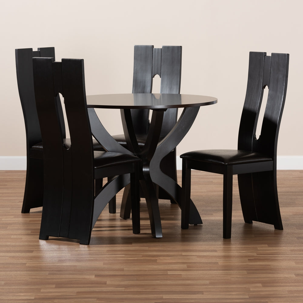 Ronda Modern and Contemporary Dark Brown Faux Leather Upholstered and Dark Brown Finished Wood 5-Piece Dining Set