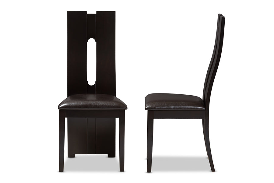Alani Modern and Contemporary Dark Brown Faux Leather Upholstered Dining Chair (Set of 2)