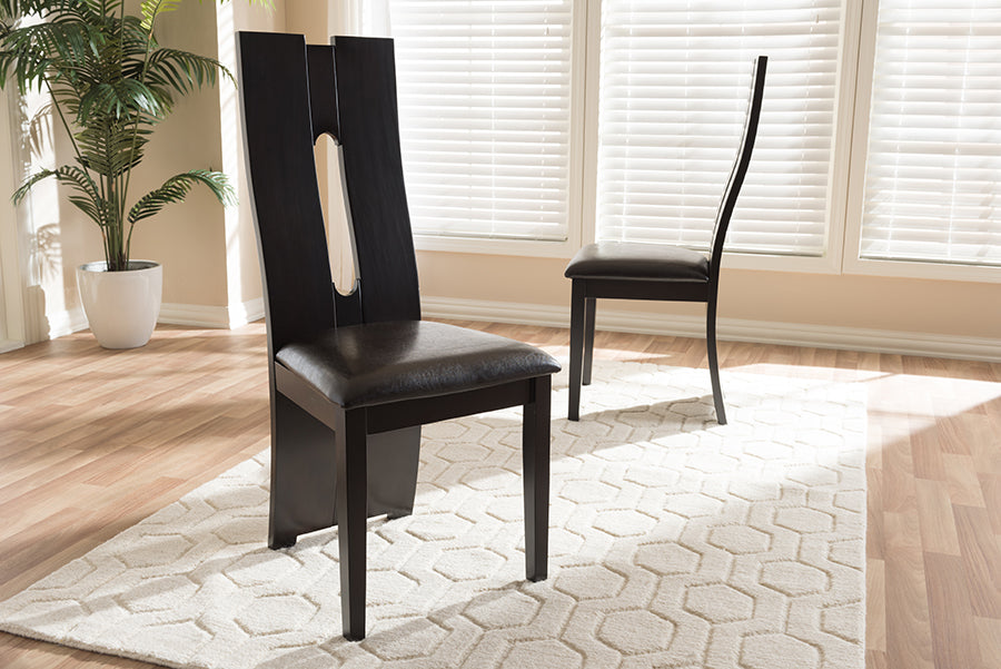 Alani Modern and Contemporary Dark Brown Faux Leather Upholstered Dining Chair (Set of 2)