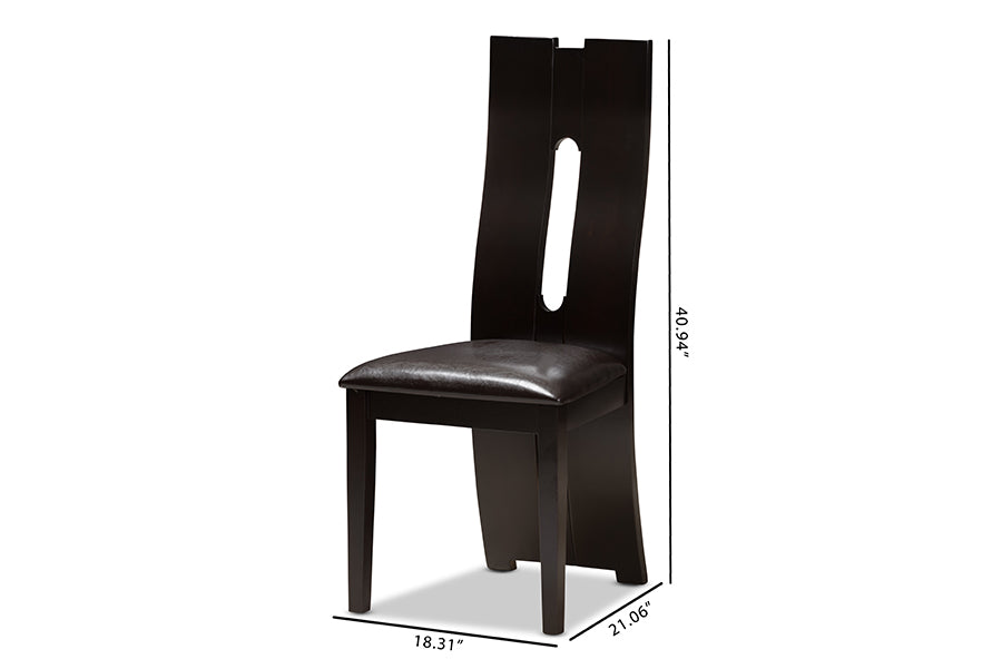 Alani Modern and Contemporary Dark Brown Faux Leather Upholstered Dining Chair (Set of 2)
