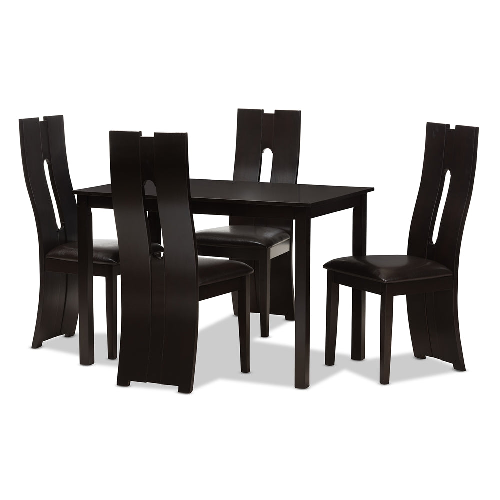 Alani Modern and Contemporary Dark Brown Faux Leather Upholstered 5-Piece Dining Set