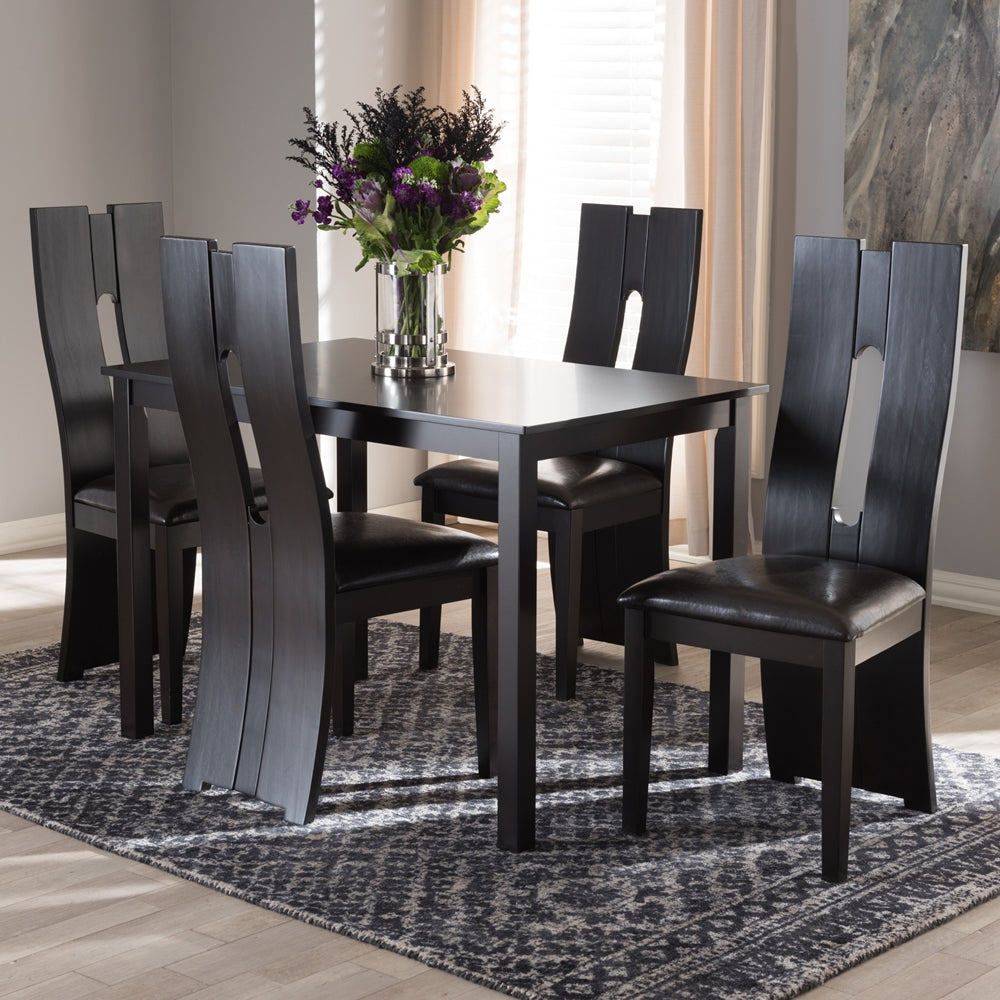 Alani Modern and Contemporary Dark Brown Faux Leather Upholstered 5-Piece Dining Set