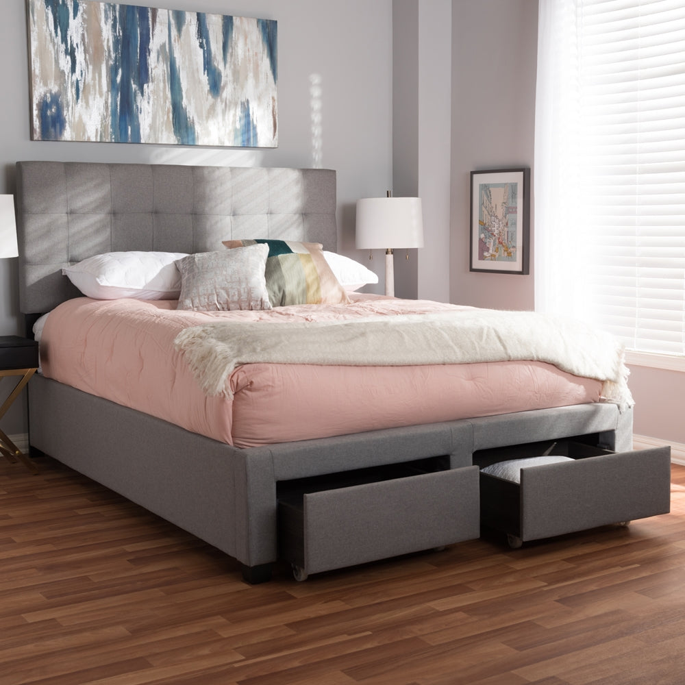 Tibault Grey Fabric Upholstered Queen Size Storage Bed