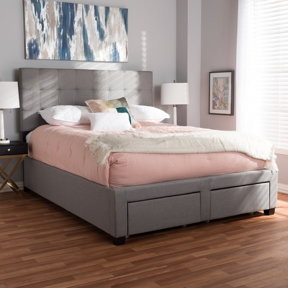 Tibault Grey Fabric Upholstered Queen Size Storage Bed