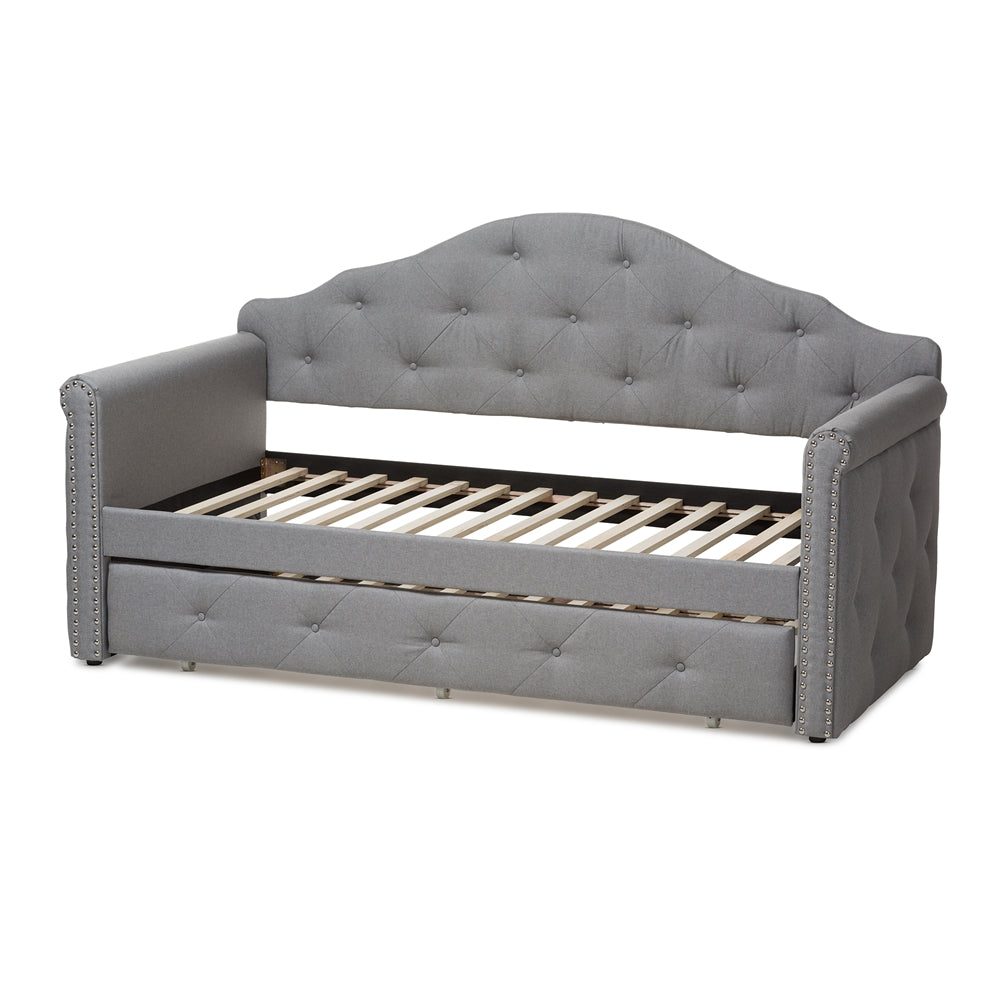 Emilie Grey Fabric Upholstered Daybed with Trundle