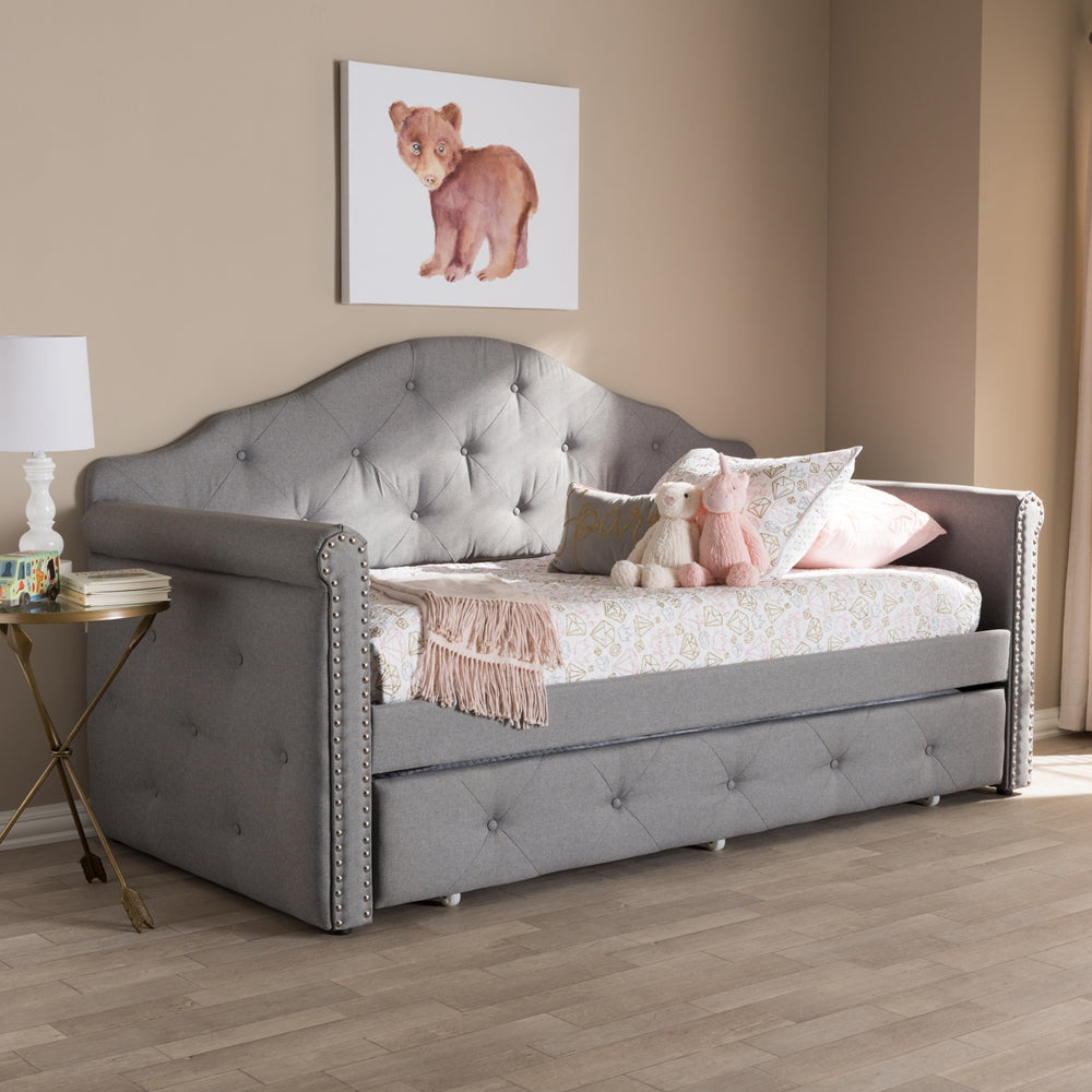 Emilie Grey Fabric Upholstered Daybed with Trundle