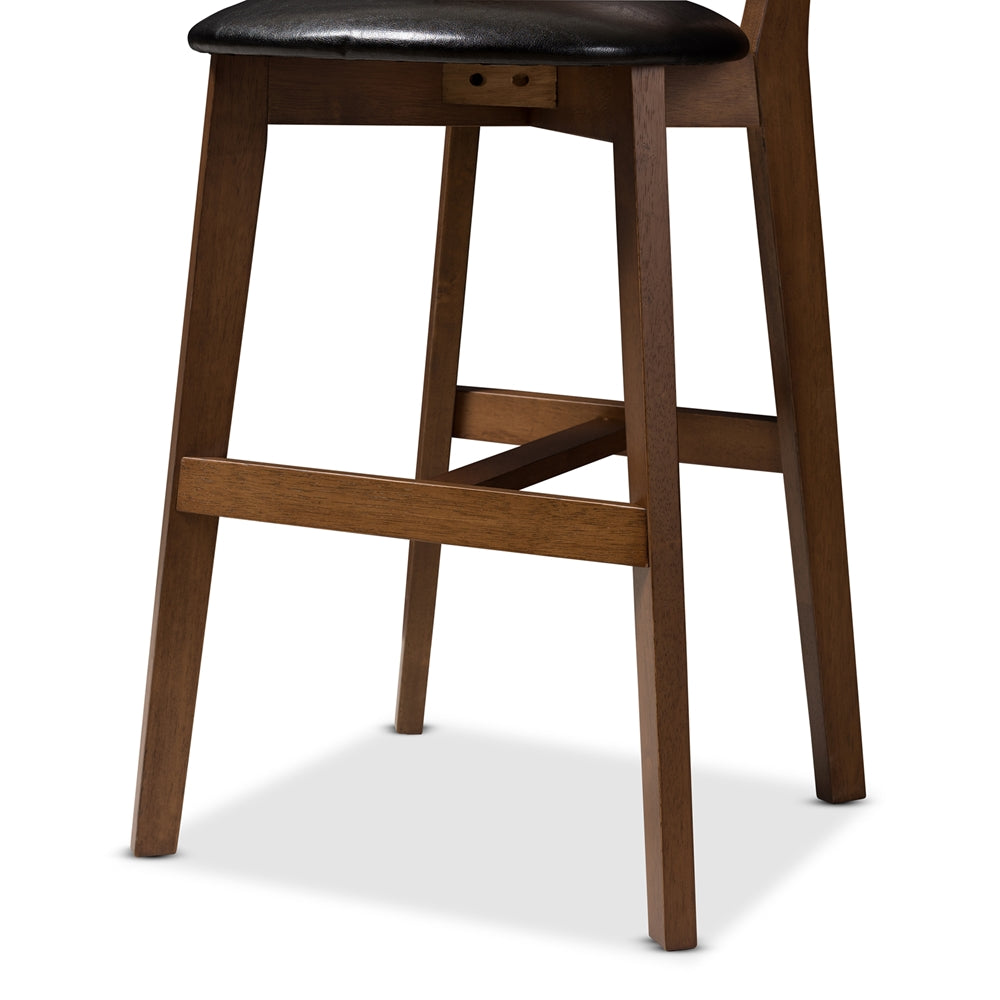 Eline Mid-Century Modern Black Faux Leather Upholstered Walnut Finished Counter Stool (Set of 2)