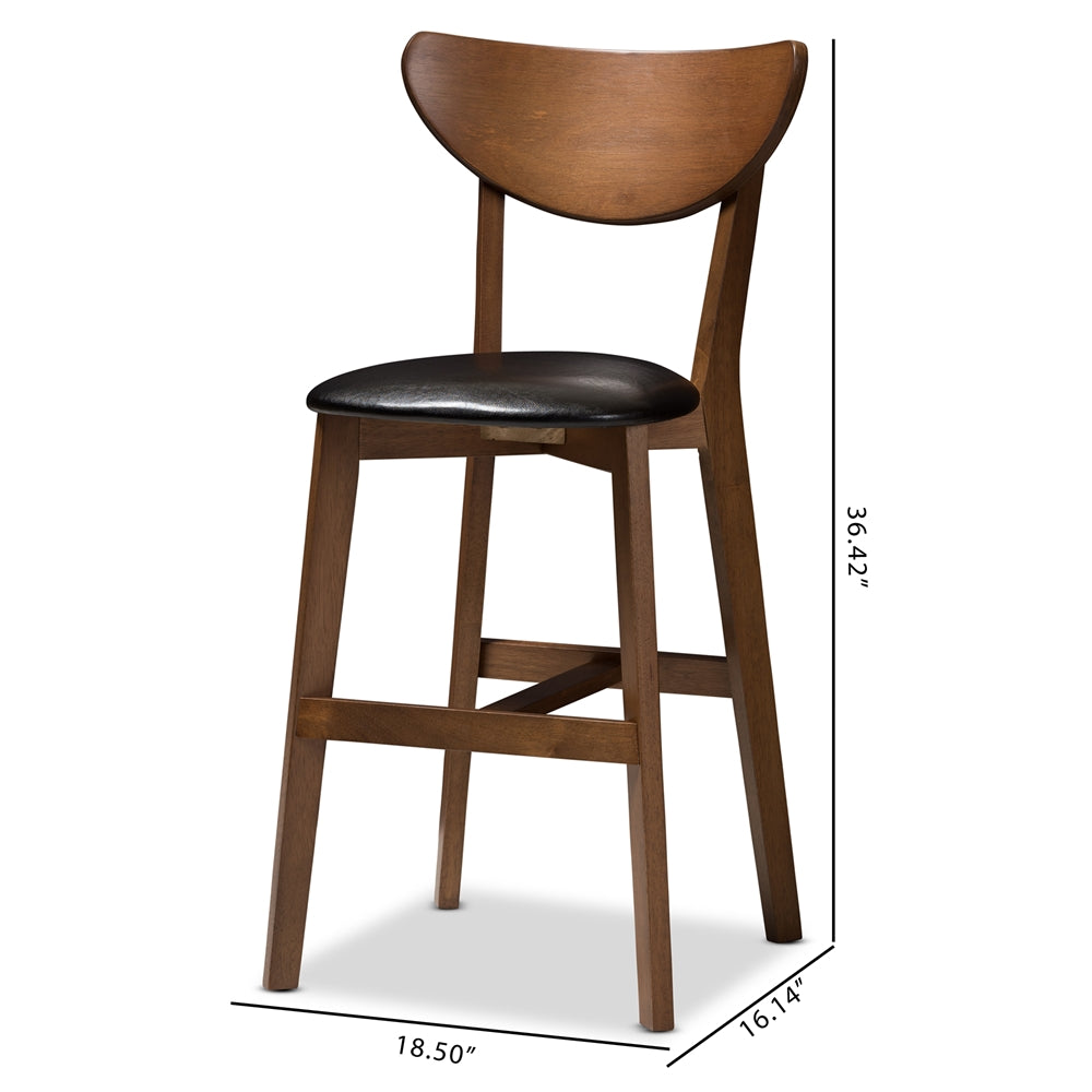 Eline Mid-Century Modern Black Faux Leather Upholstered Walnut Finished Counter Stool (Set of 2)