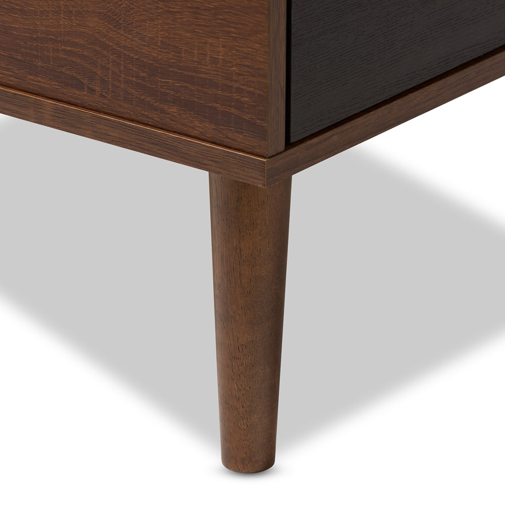Merrick Mid-century Retro Modern 1-drawer 2-tone Oak and Dark Brown Wood Entryway Storage Grey Fabric Cushioned Bench Shoe Rack Cabinet Organizer