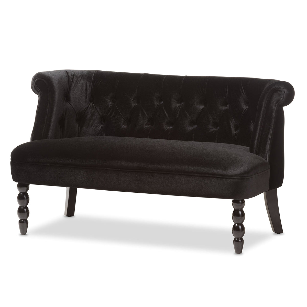 Flax Victorian Style Contemporary Black Velvet Fabric Upholstered 2-seater Loveseat
