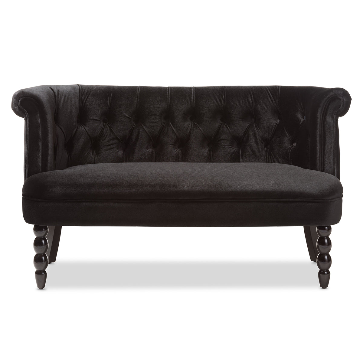 Flax Victorian Style Contemporary Black Velvet Fabric Upholstered 2-seater Loveseat