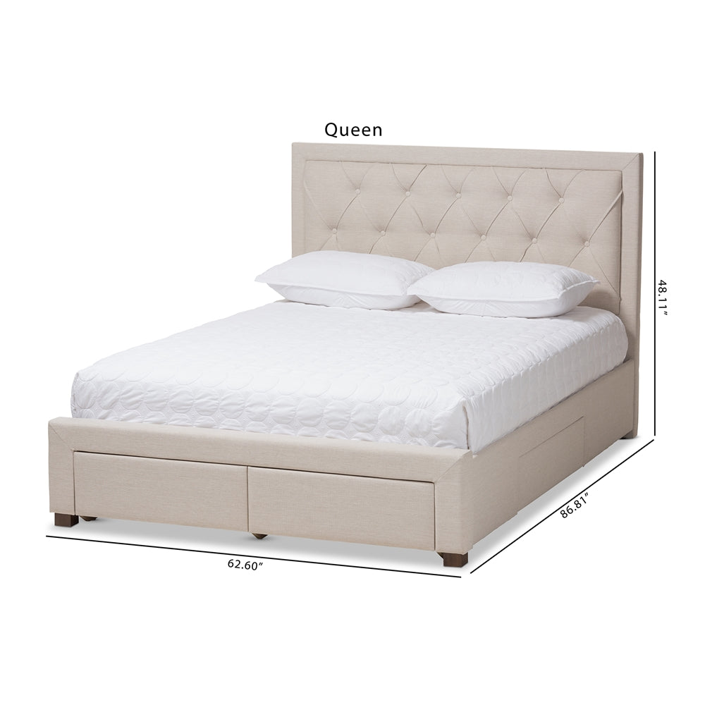 Aurelie Modern Light Beige Fabric Upholstered Queen Size Storage Bed