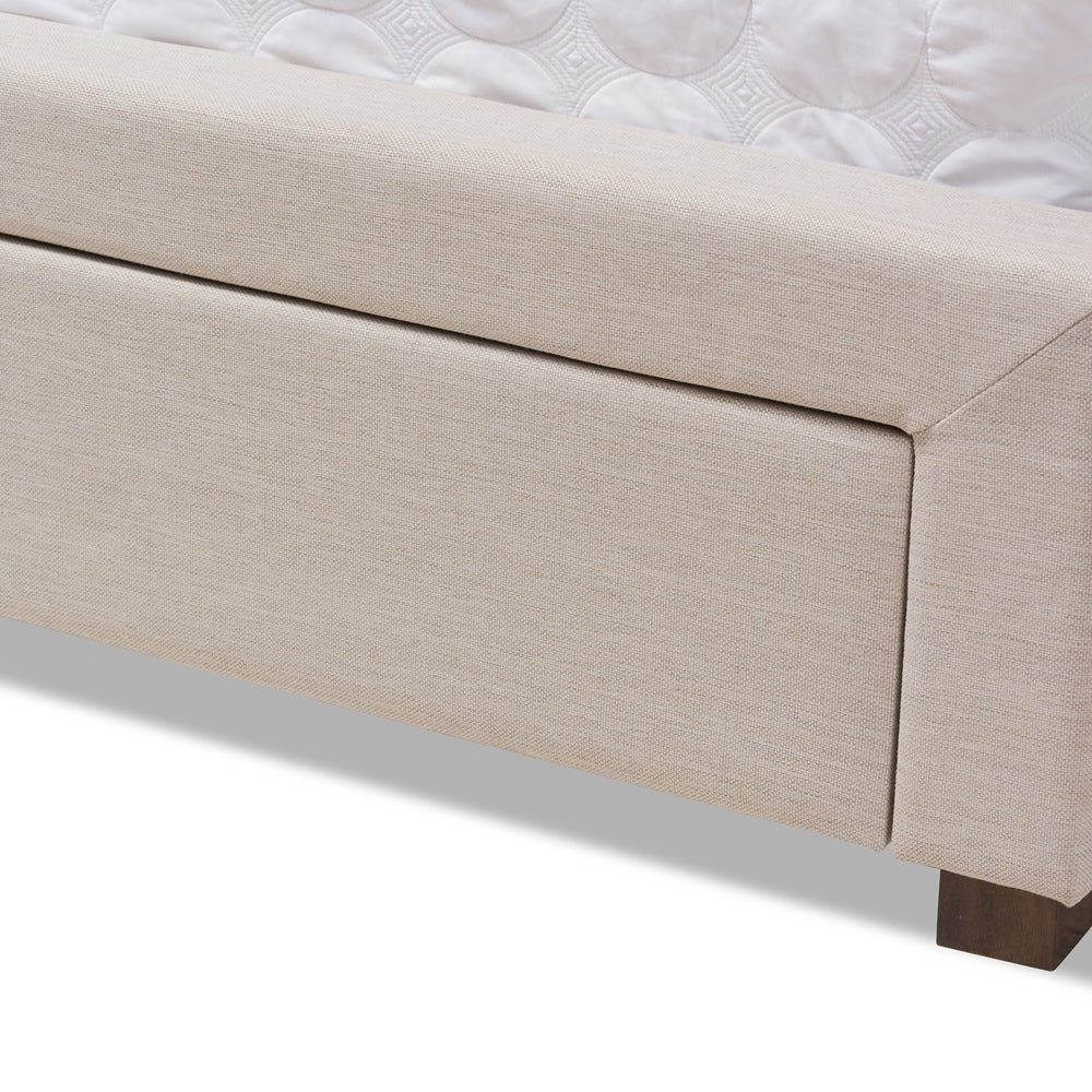 Aurelie Modern Light Beige Fabric Upholstered Queen Size Storage Bed
