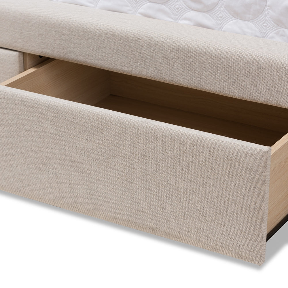 Aurelie Modern Light Beige Fabric Upholstered Queen Size Storage Bed