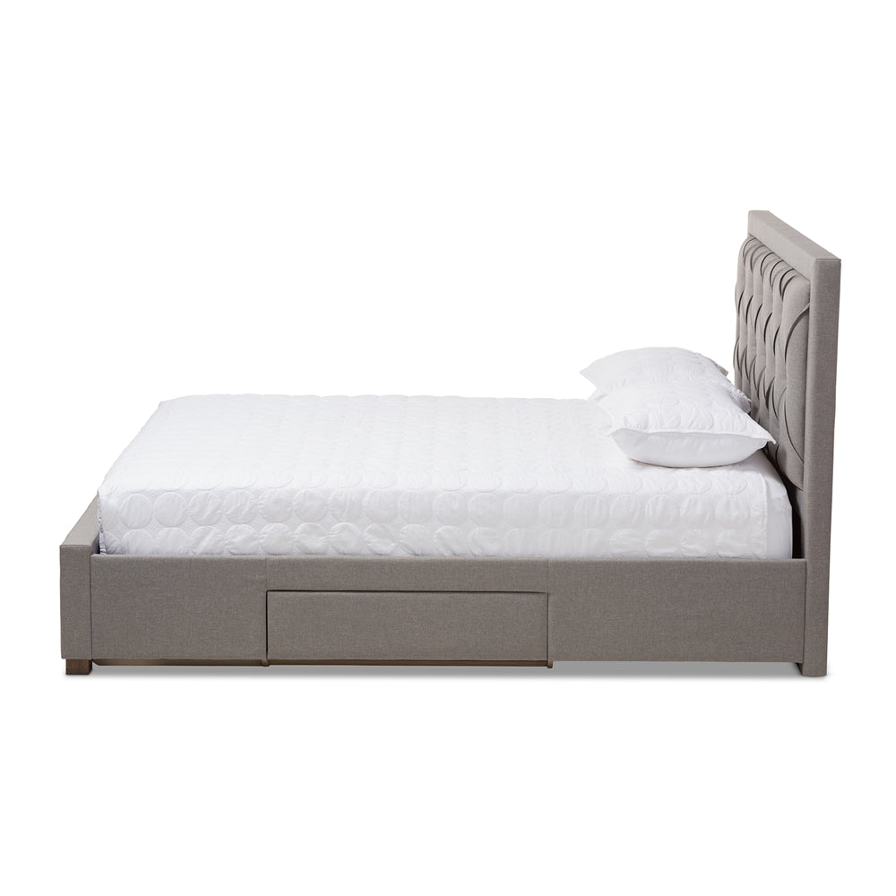 Aurelie Modern Light Grey Fabric Upholstered King Size Storage Bed