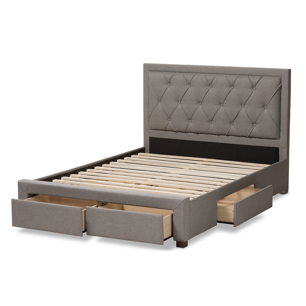 Aurelie Modern Light Grey Fabric Upholstered King Size Storage Bed