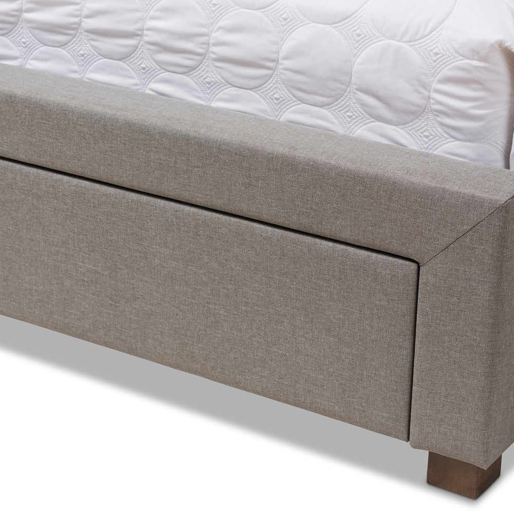 Aurelie Modern Light Grey Fabric Upholstered King Size Storage Bed
