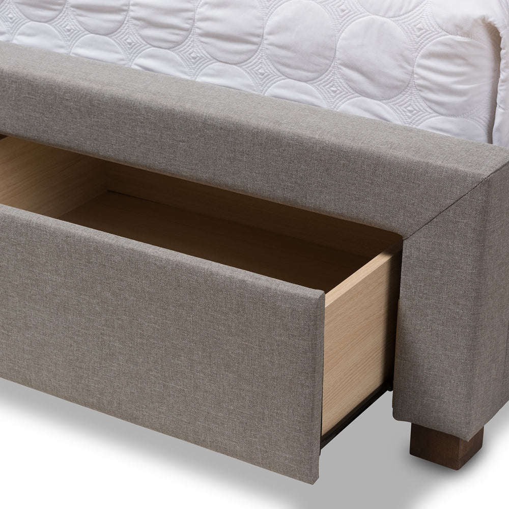 Aurelie Modern Light Grey Fabric Upholstered King Size Storage Bed