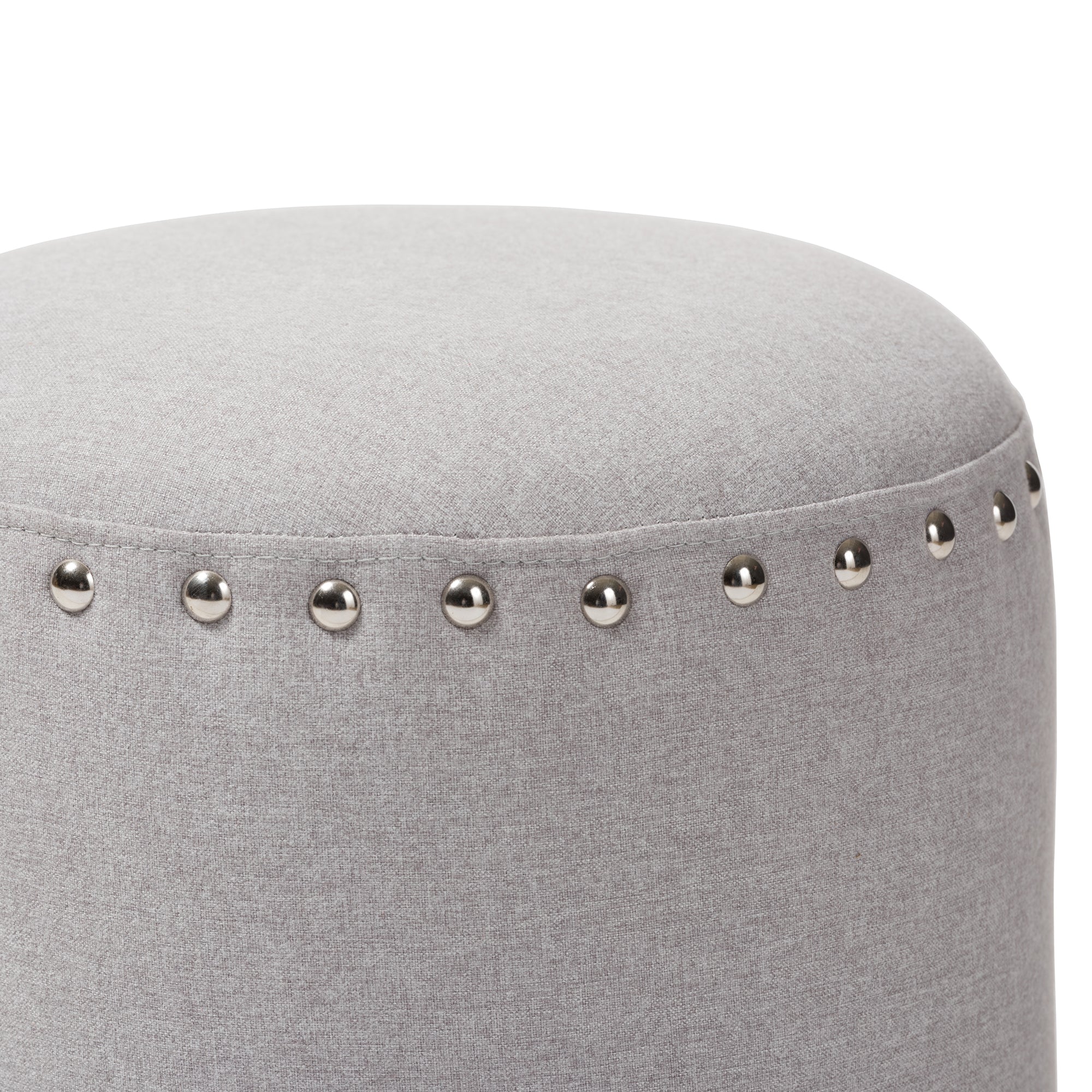 Rosine Modern and Contemporary Light Grey Fabric Upholstered Nail Trim Ottoman