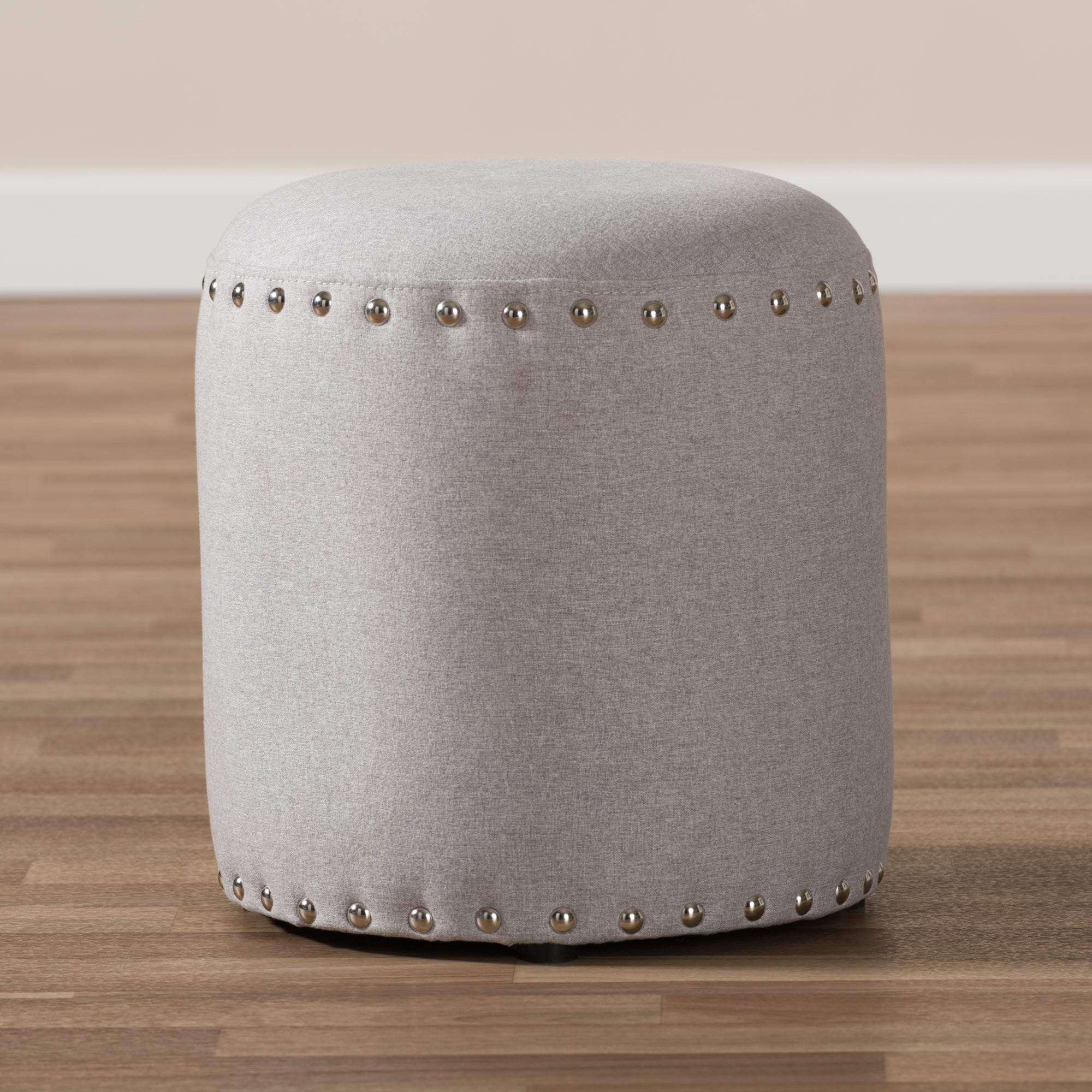 Rosine Modern and Contemporary Light Grey Fabric Upholstered Nail Trim Ottoman