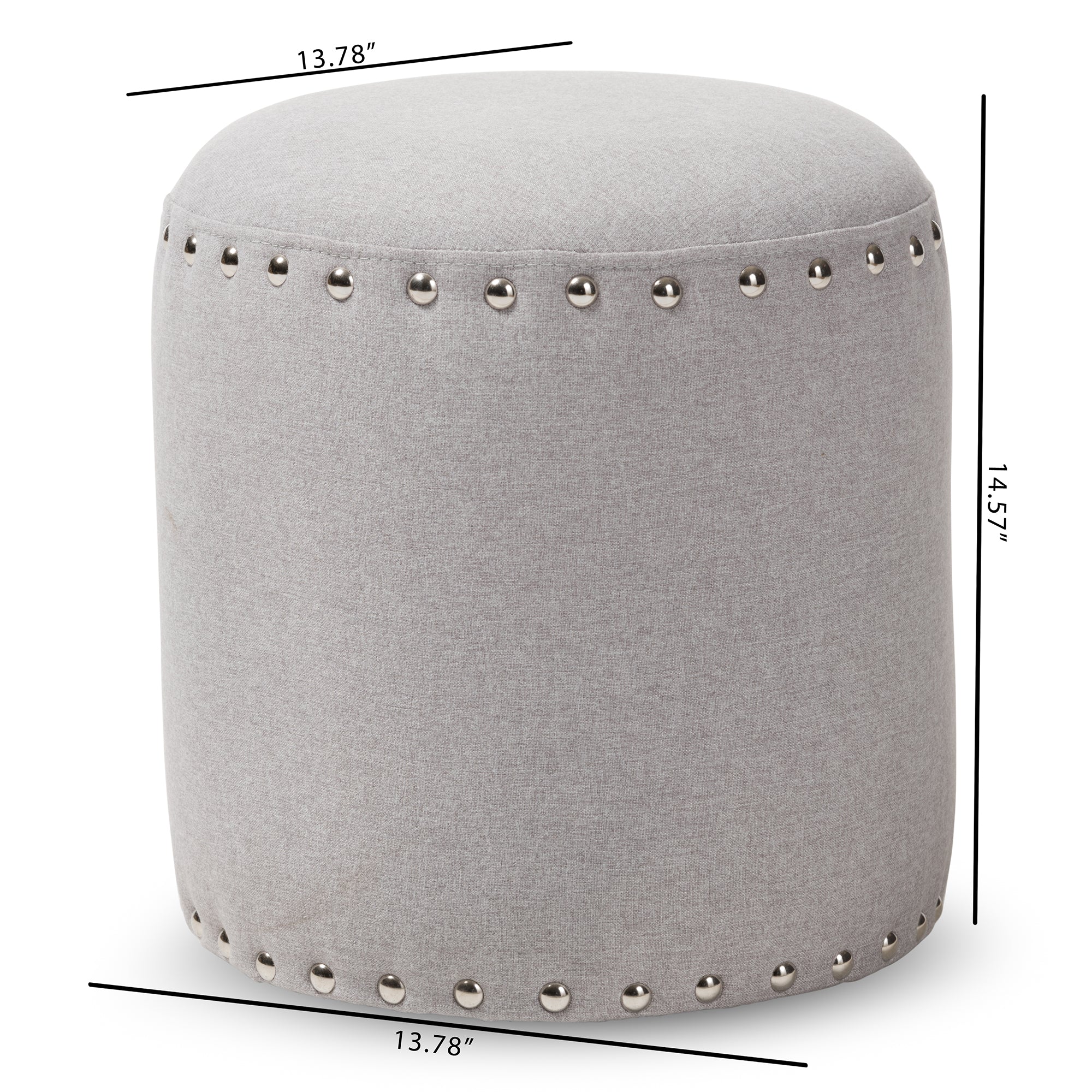 Rosine Modern and Contemporary Light Grey Fabric Upholstered Nail Trim Ottoman