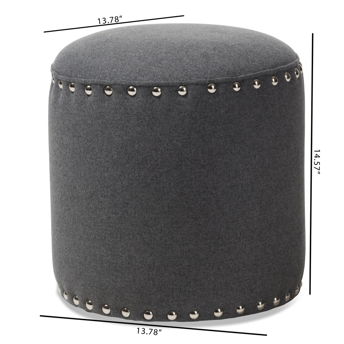 Rosine Modern and Contemporary Dark Grey Fabric Upholstered Nail Trim Ottoman