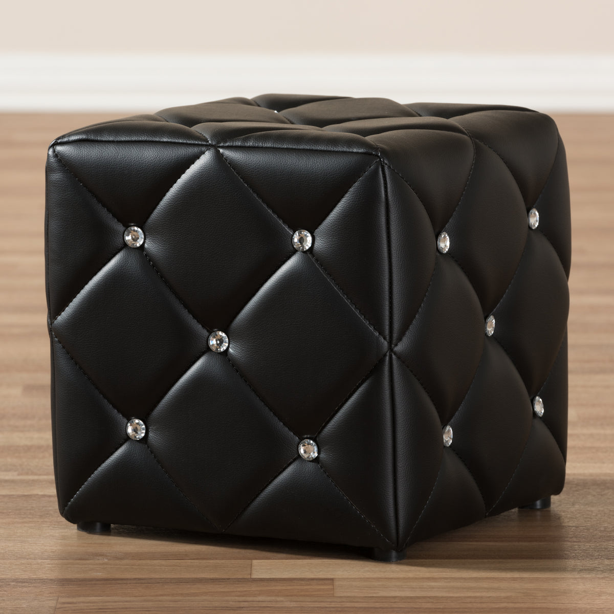 Stacey Modern and Contemporary Black Faux Leather Upholstered Ottoman