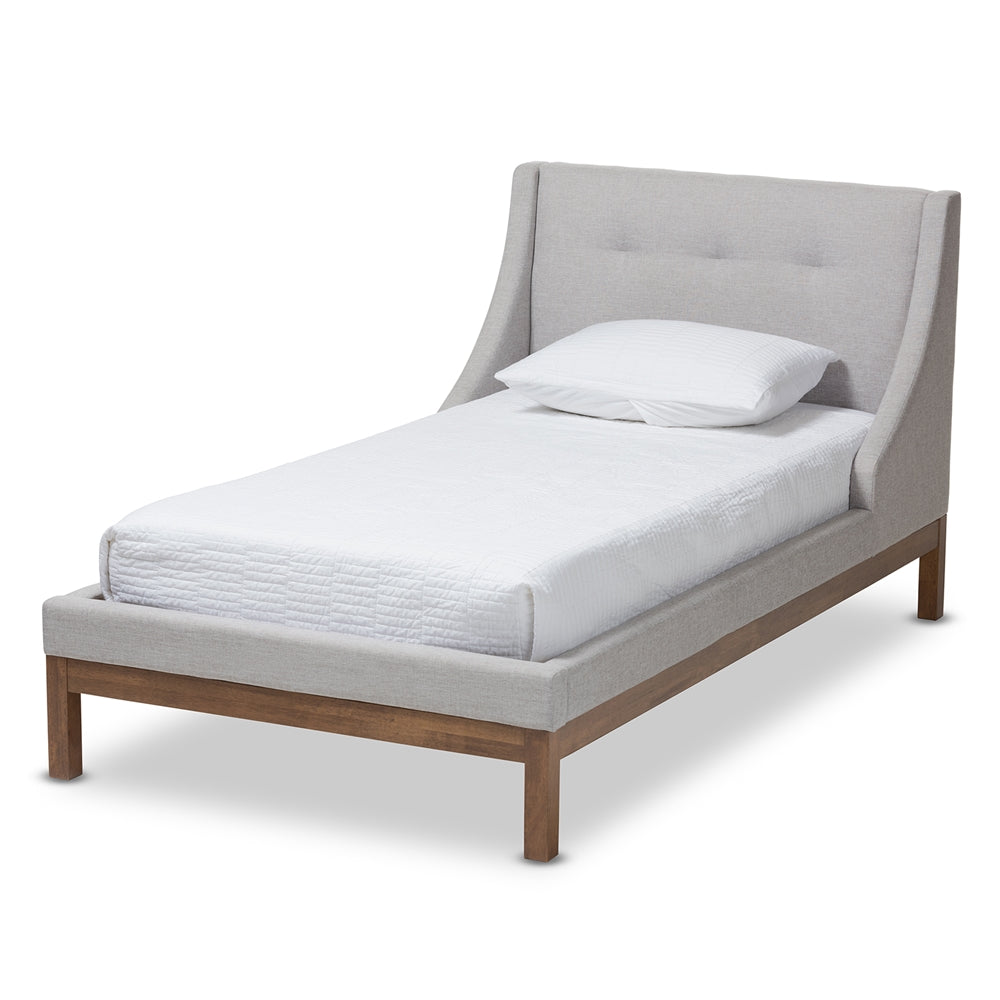 Louvain Dark Grey Fabric Upholstered Walnut-Finished Twin Sized Platform Bed