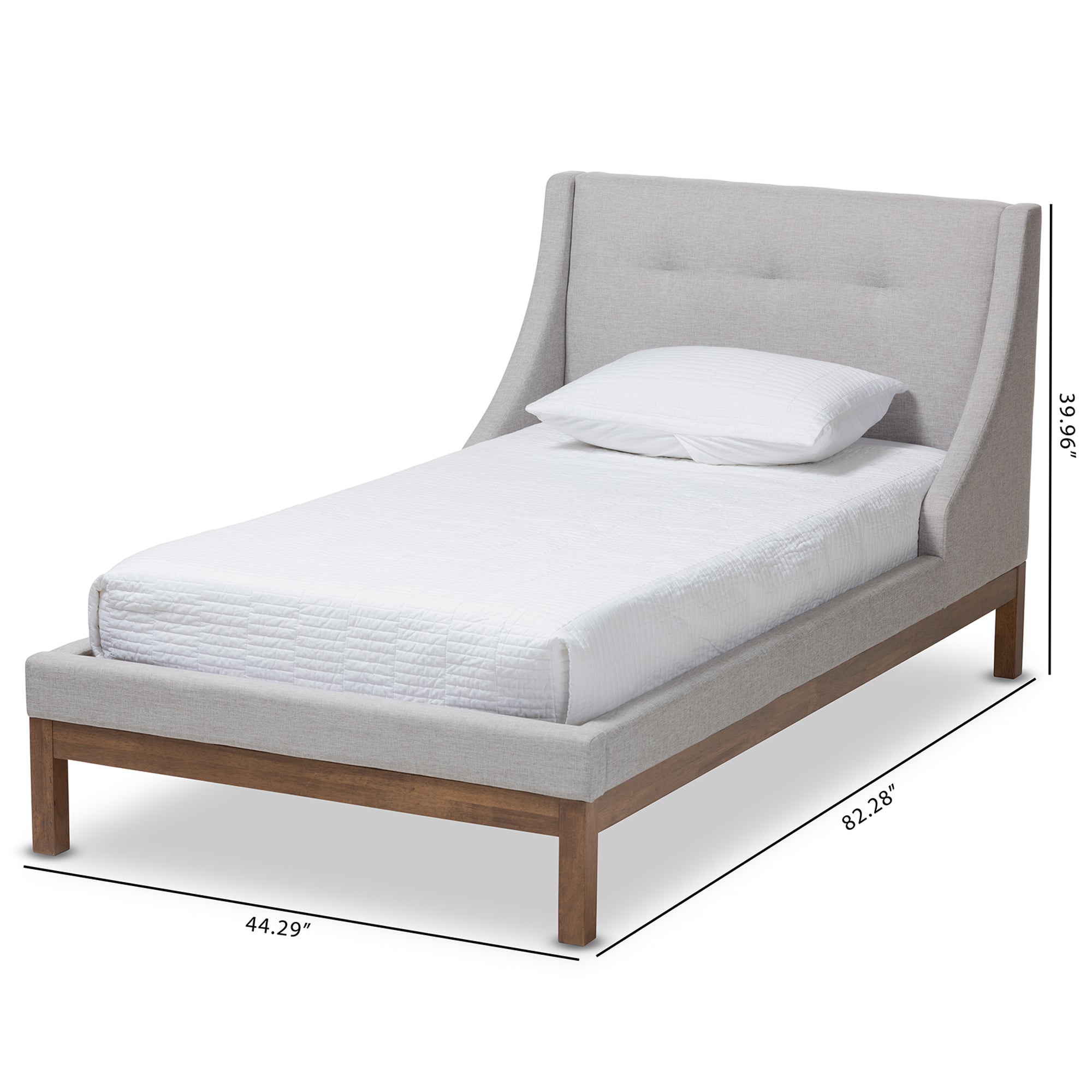 Louvain Modern and Contemporary Greyish Beige Fabric Upholstered Walnut-Finished Twin Sized Platform Bed