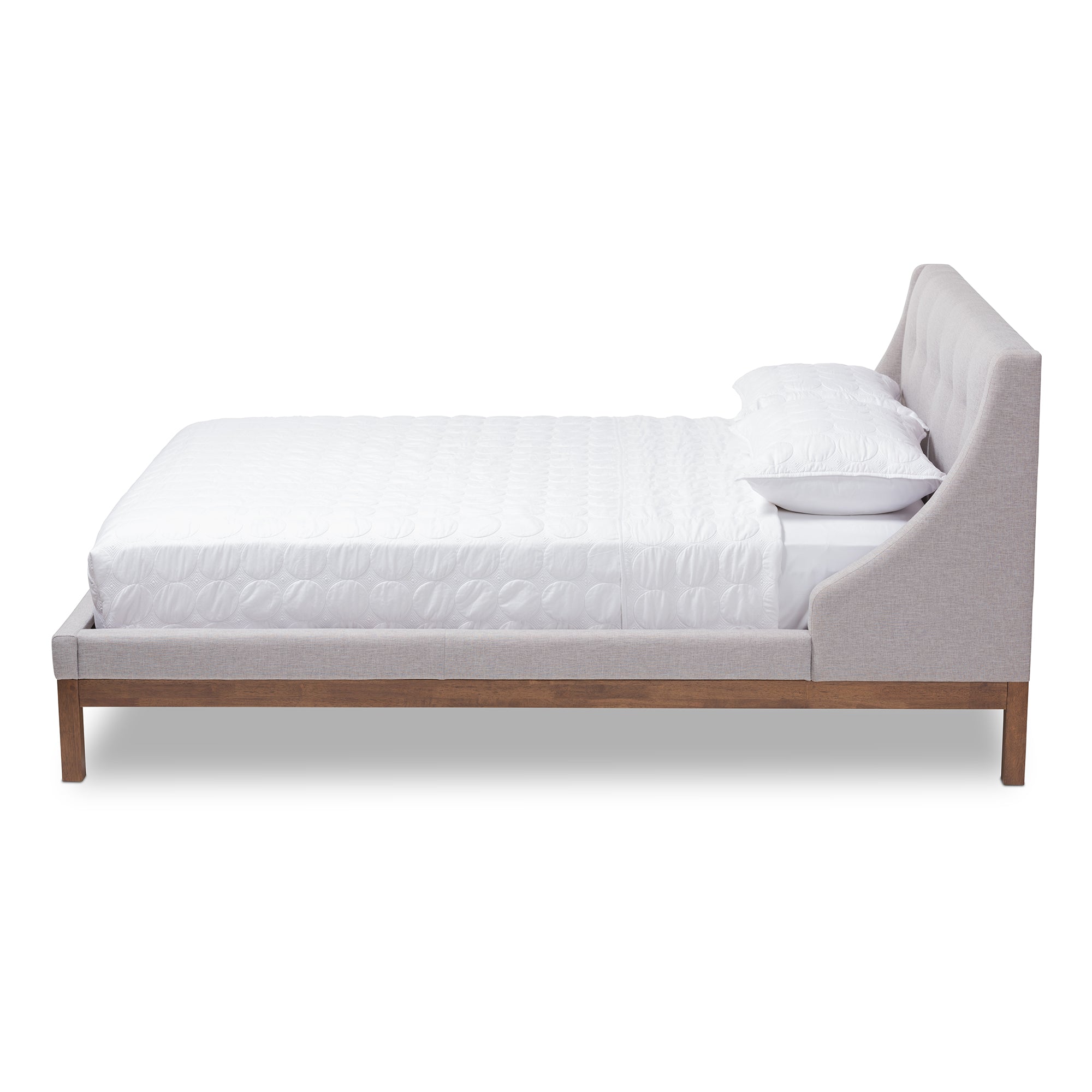 Louvain Modern and Contemporary Greyish Beige Fabric Upholstered Walnut-Finished Full Sized Platform Bed