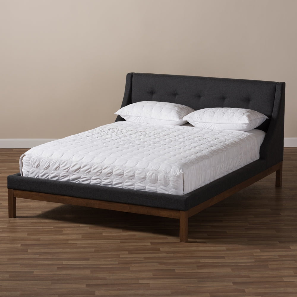 Louvain Dark Grey Fabric Upholstered Walnut-Finished Full Sized Platform Bed