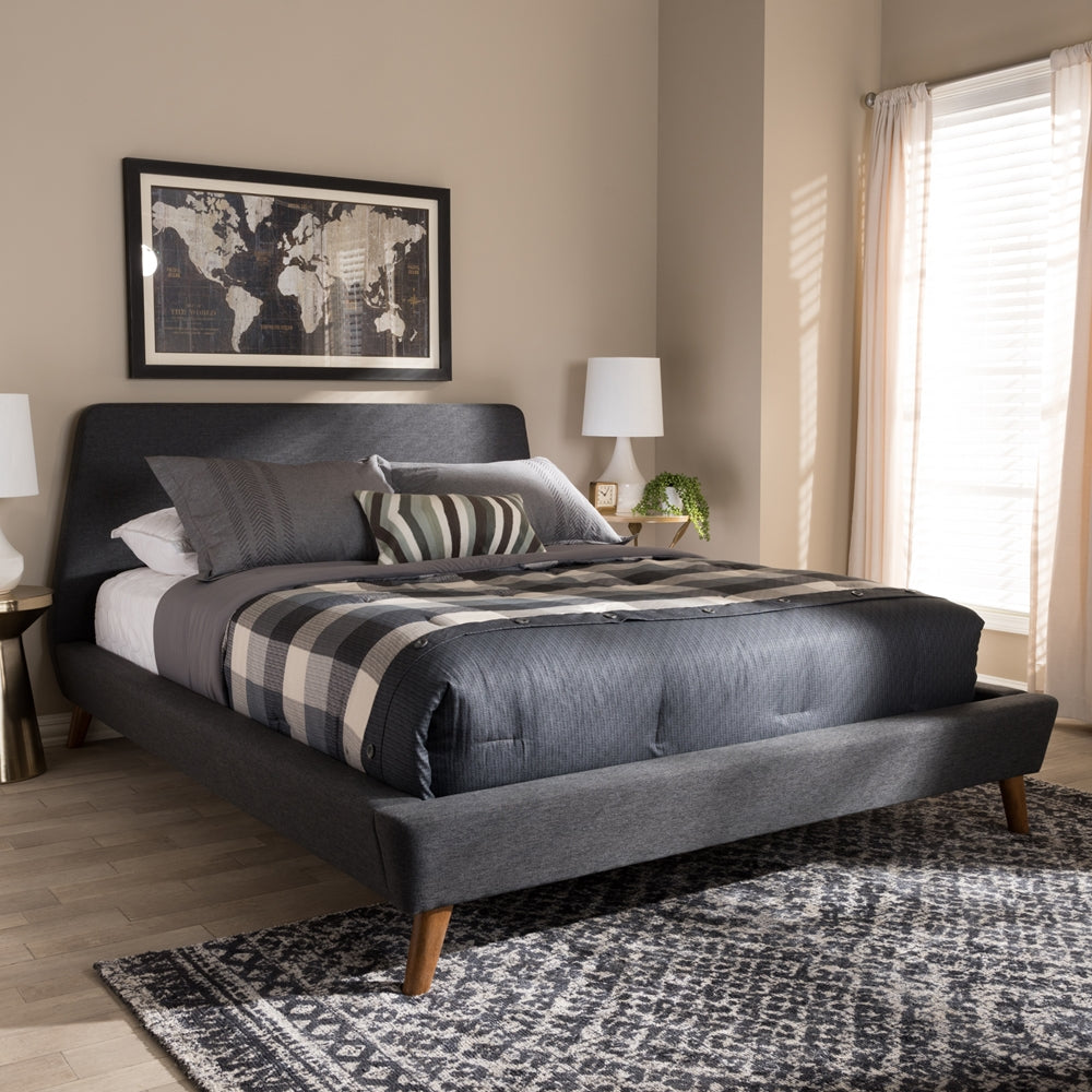 Sinclaire Dark Grey Upholstered Walnut-Finished Queen Sized Bed