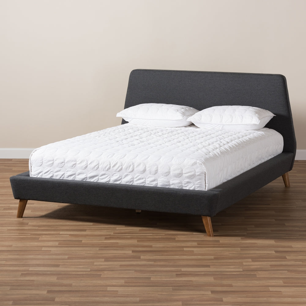 Sinclaire Dark Grey Upholstered Walnut-Finished Queen Sized Bed