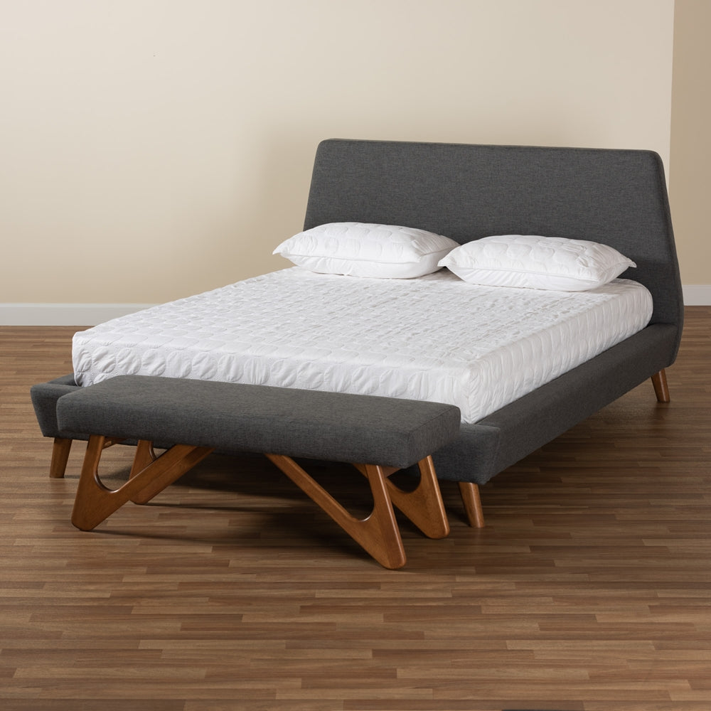 Sinclaire Mid-Century Modern Transitional Dark Grey Fabric Upholstered Queen Size 2-Piece Bedroom Set