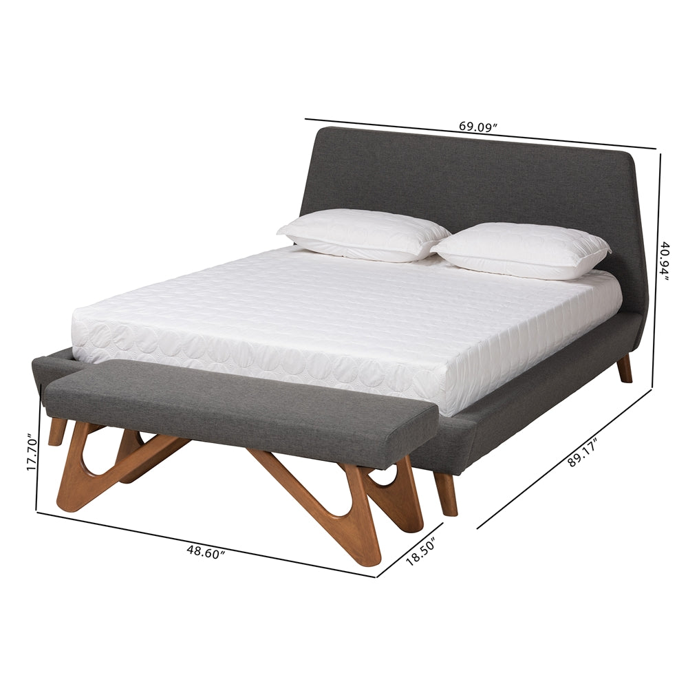 Sinclaire Mid-Century Modern Transitional Dark Grey Fabric Upholstered Queen Size 2-Piece Bedroom Set