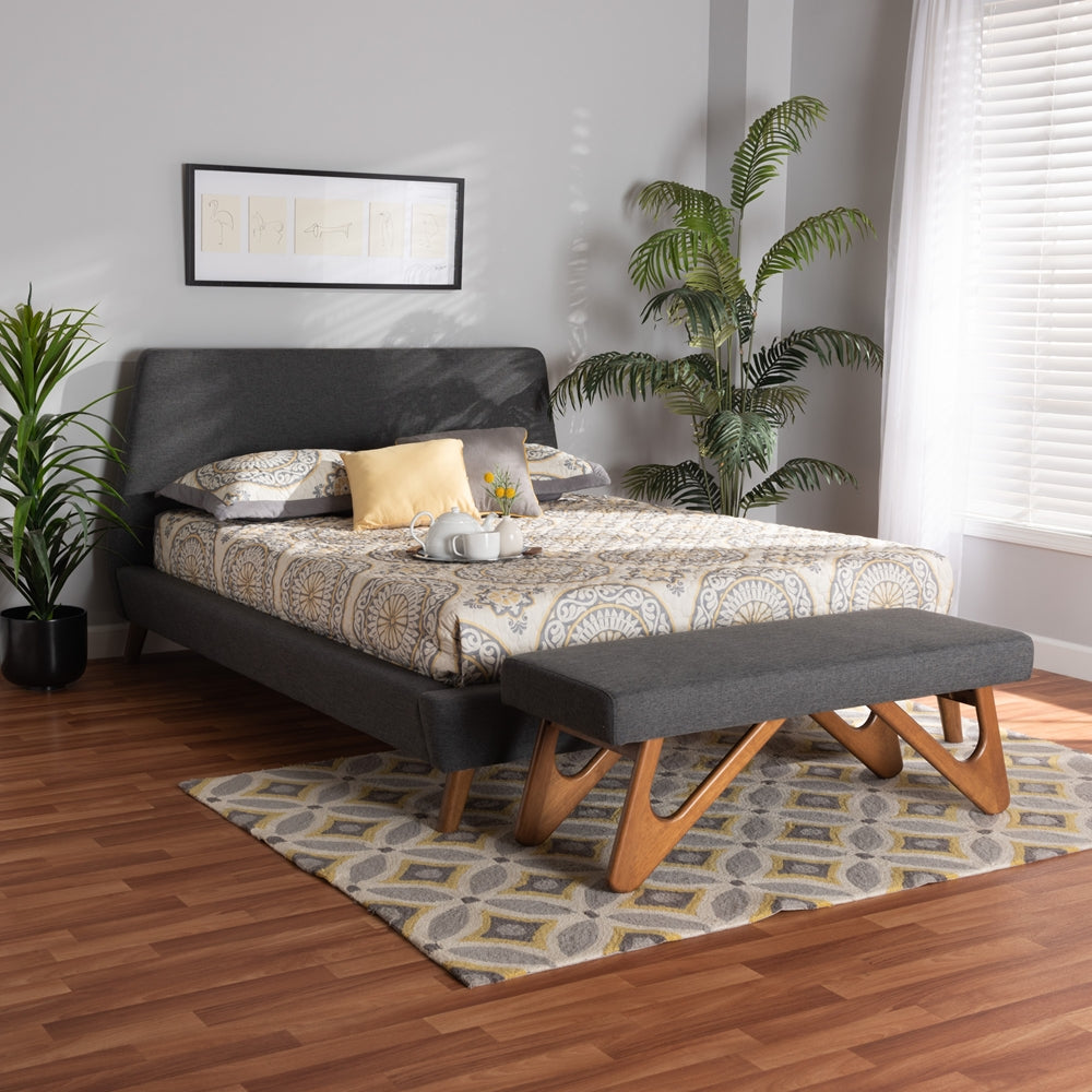 Sinclaire Mid-Century Modern Transitional Dark Grey Fabric Upholstered Queen Size 2-Piece Bedroom Set