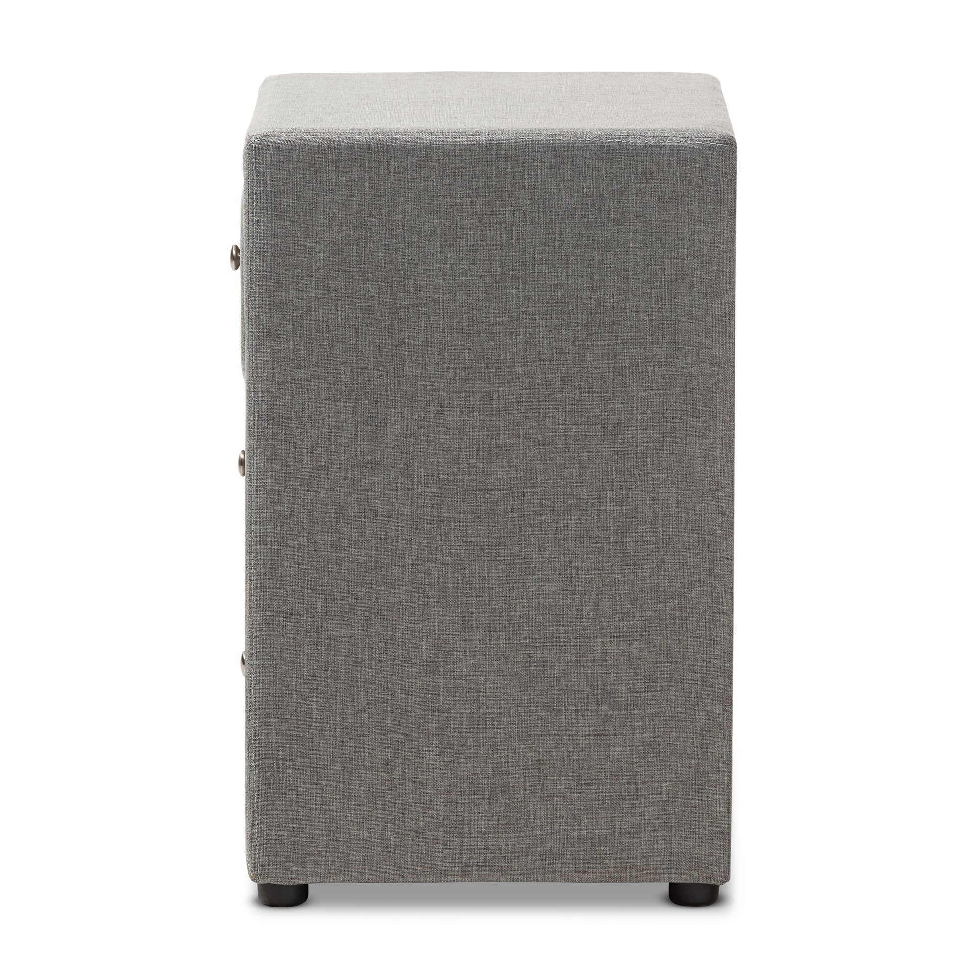 Tessa Modern and Contemporary Grey Fabric Upholstered 3-Drawer Nightstand