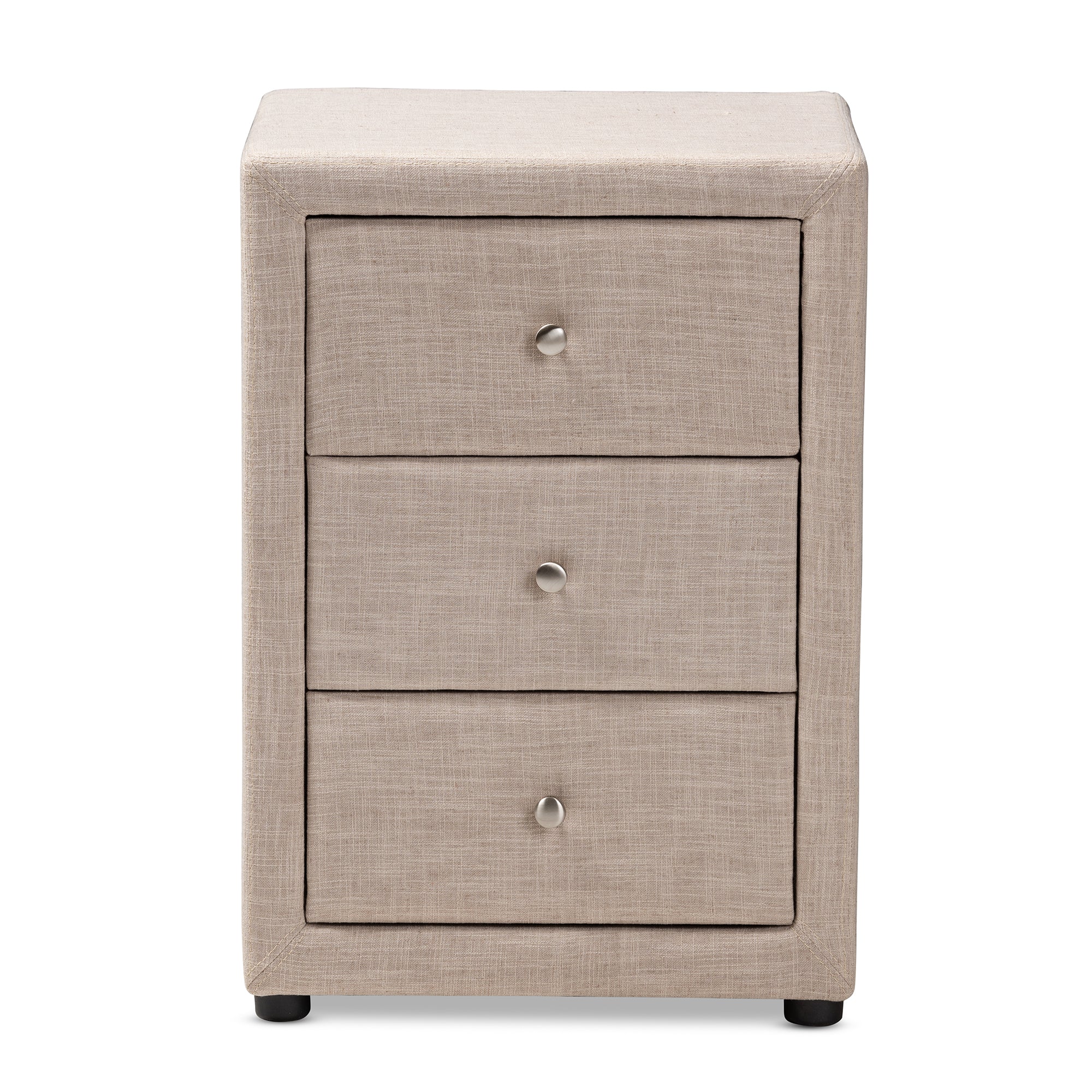 Tessa Modern and Contemporary Beige Fabric Upholstered 3-Drawer Nightstand