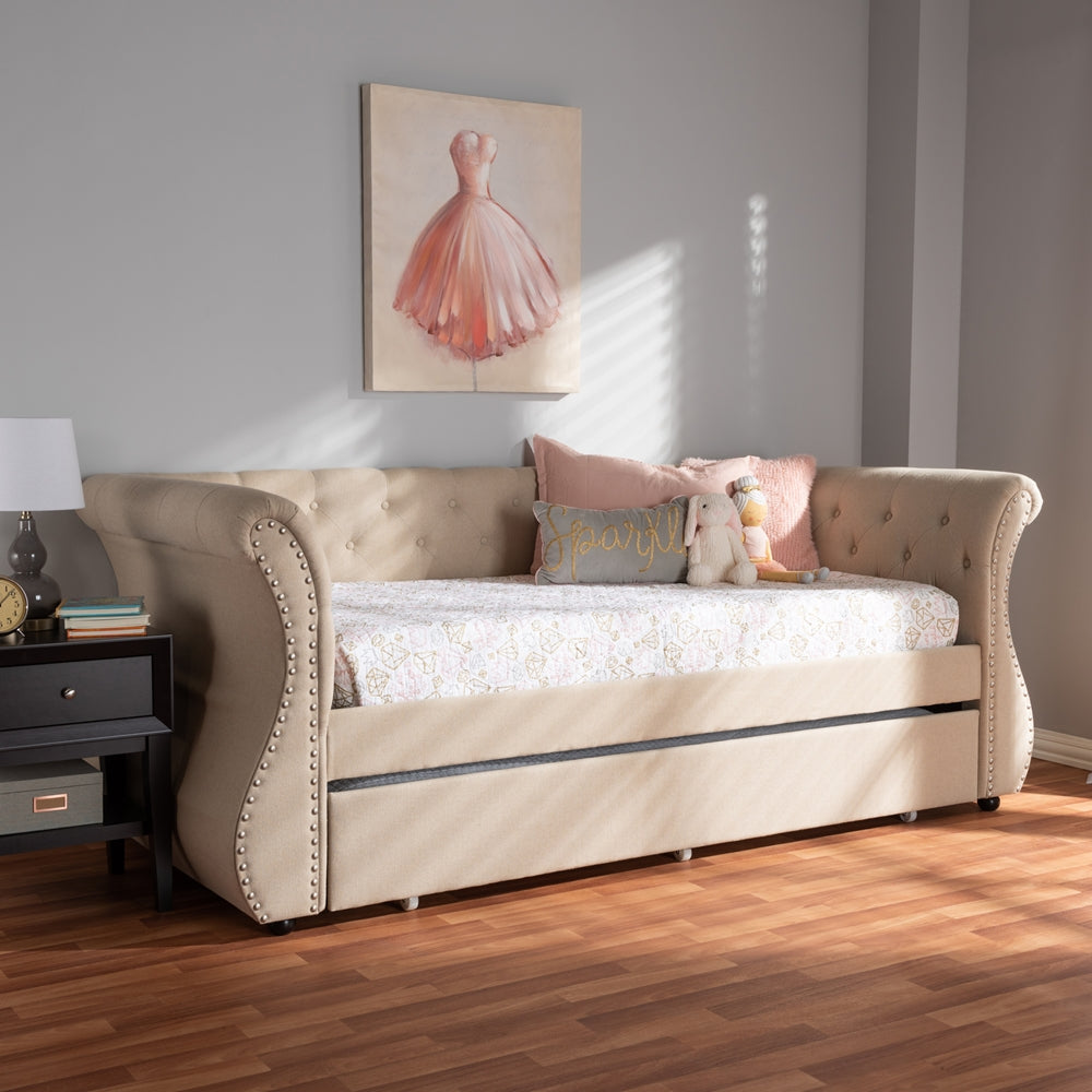 Cherine Classic and Contemporary Beige Fabric Upholstered Daybed