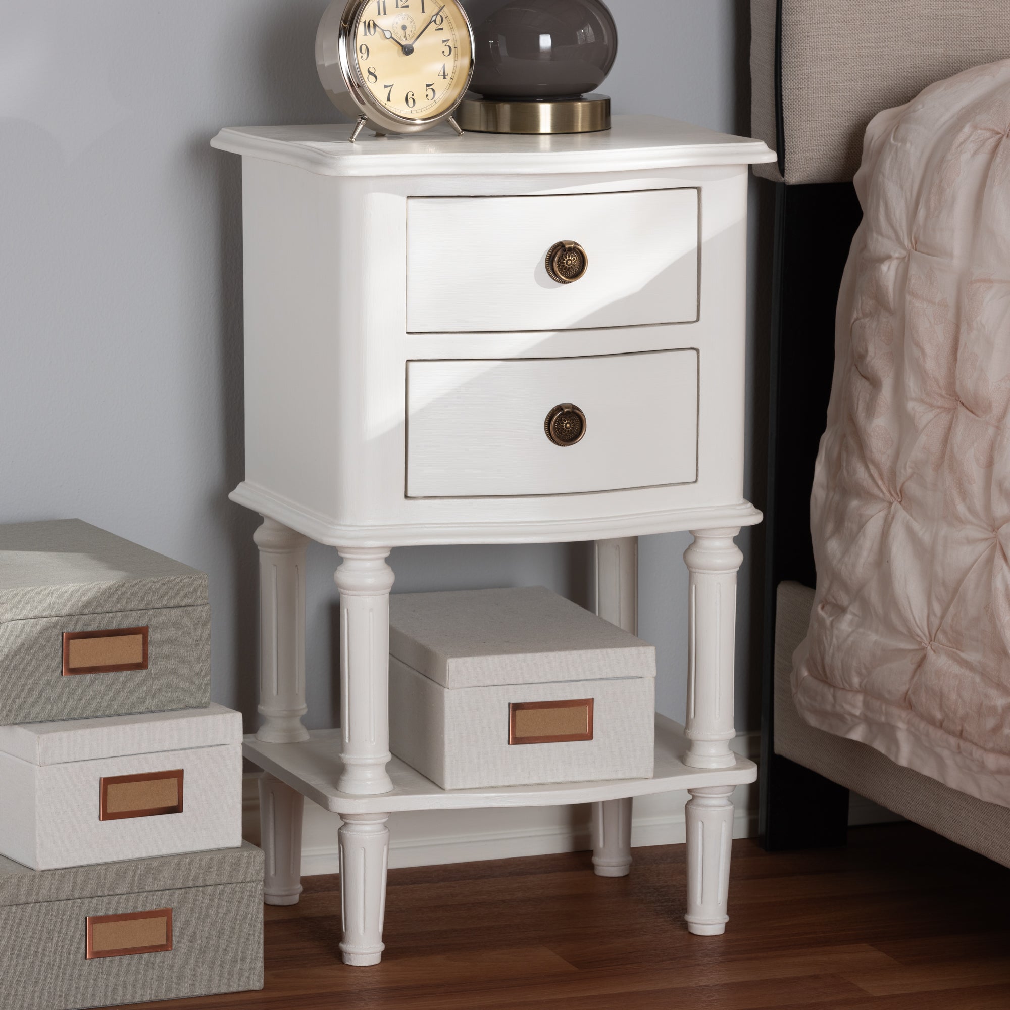 Audrey Country Cottage Farmhouse White Finished 2-Drawer Nightstand