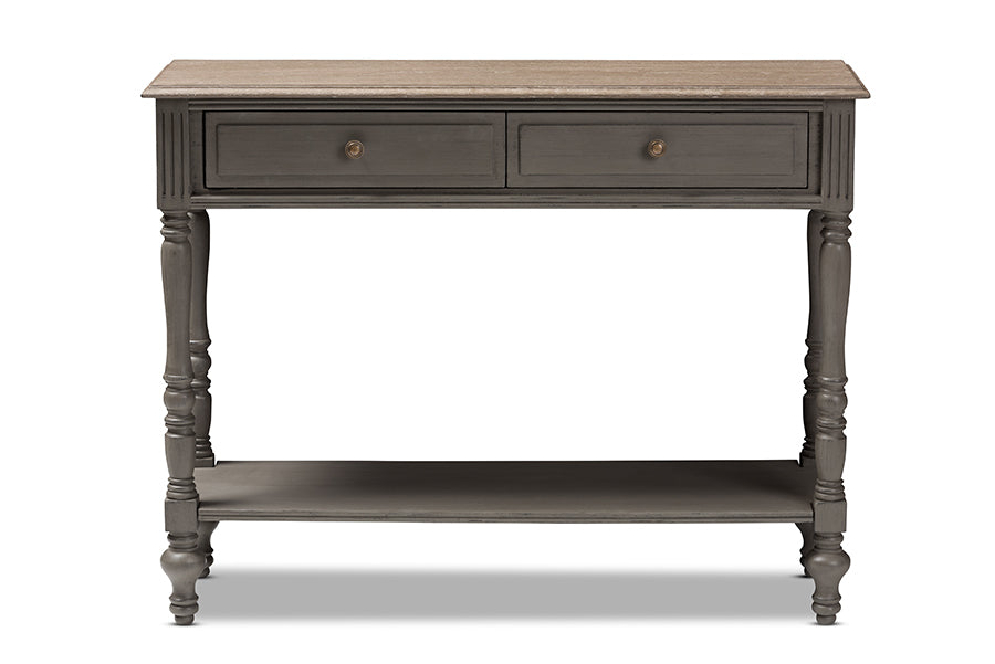 Noemie Country Cottage Farmhouse Brown Finished 2-Drawer Console Table