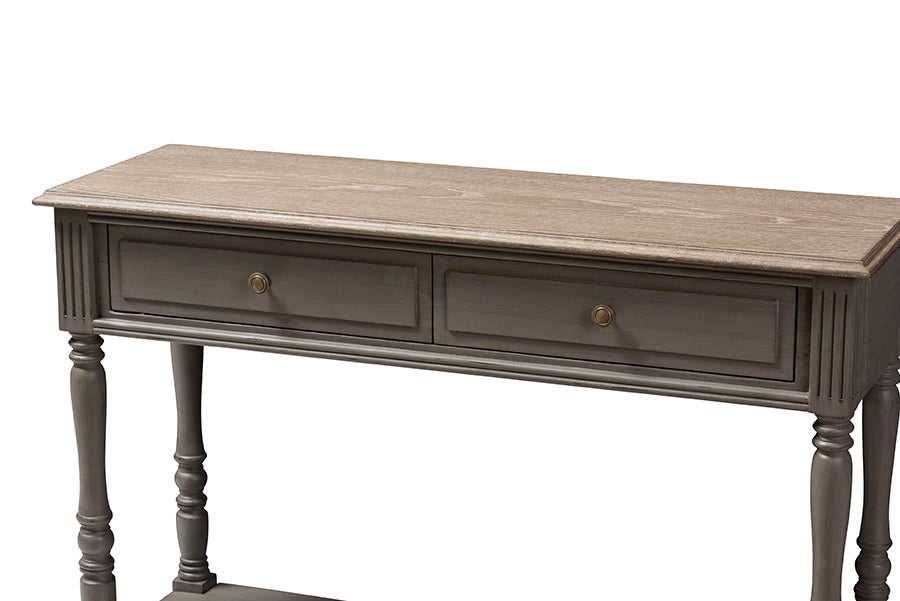 Noemie Country Cottage Farmhouse Brown Finished 2-Drawer Console Table