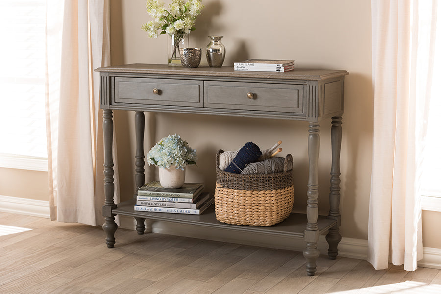 Noemie Country Cottage Farmhouse Brown Finished 2-Drawer Console Table