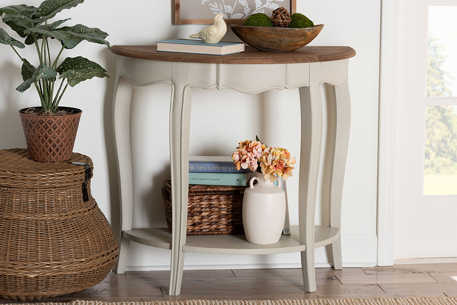 Cordelia Country Cottage Farmhouse Greyish Beige and Natural Brown Finished Console Table