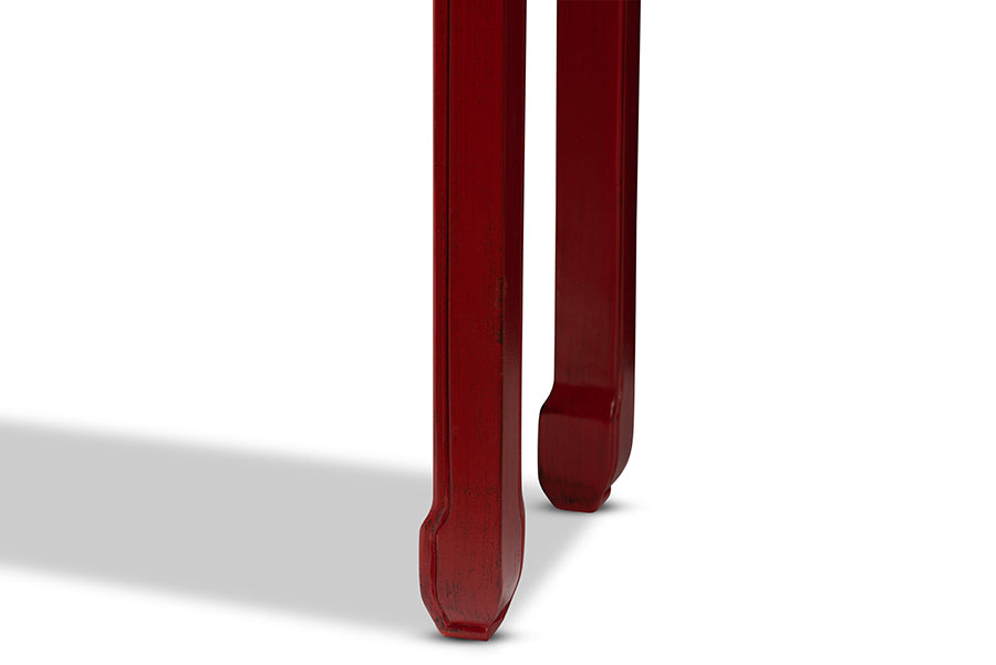 Melodie Classic and Antique Red Finished Wood Bronze Finished Accents 6-Drawer Console Table