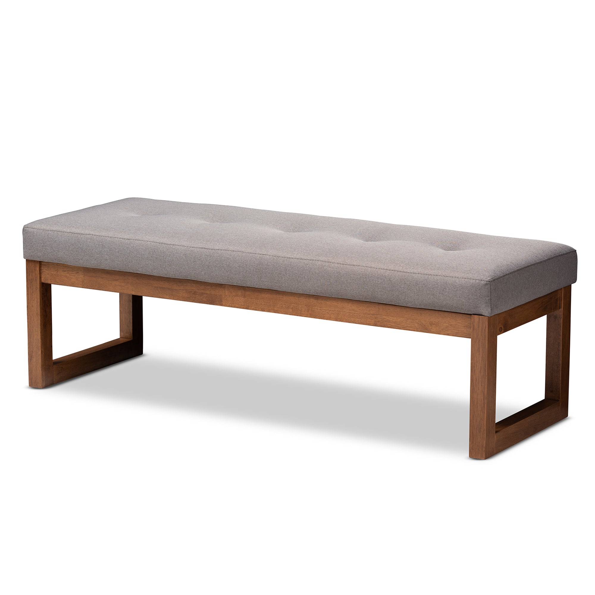 Caramay Modern and Contemporary Grey Fabric Upholstered Walnut Brown Finished Wood Bench