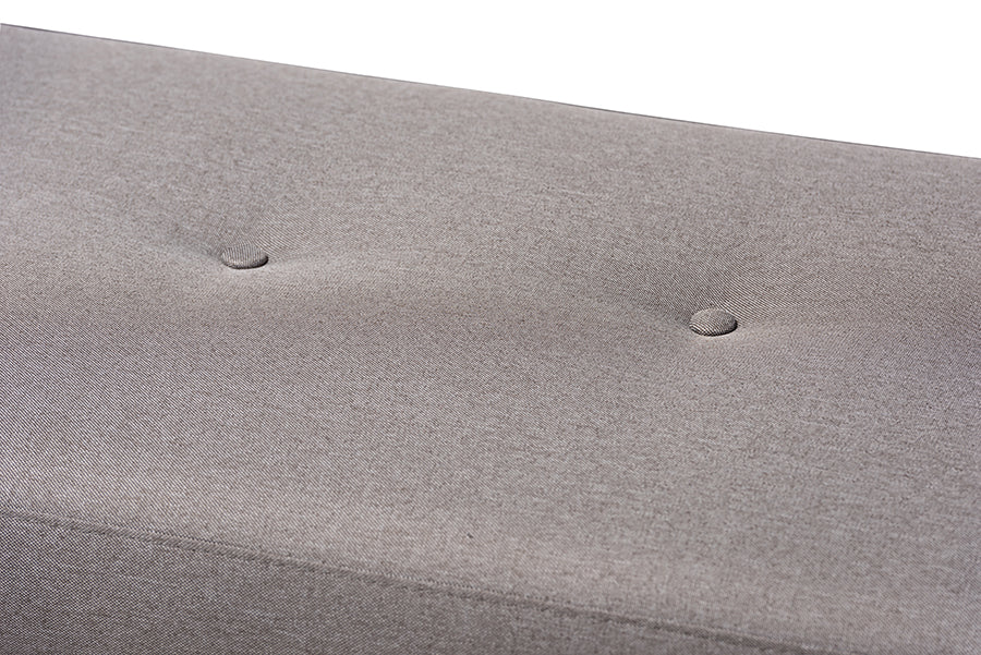 Caramay Modern and Contemporary Grey Fabric Upholstered Walnut Brown Finished Wood Bench