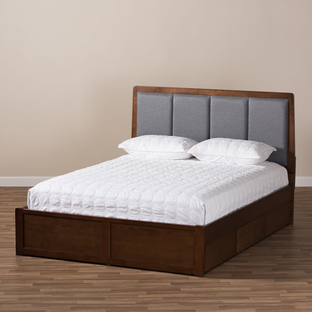 Brannigan Dark Grey Upholstered Finish Queen Size Storage Platform Bed