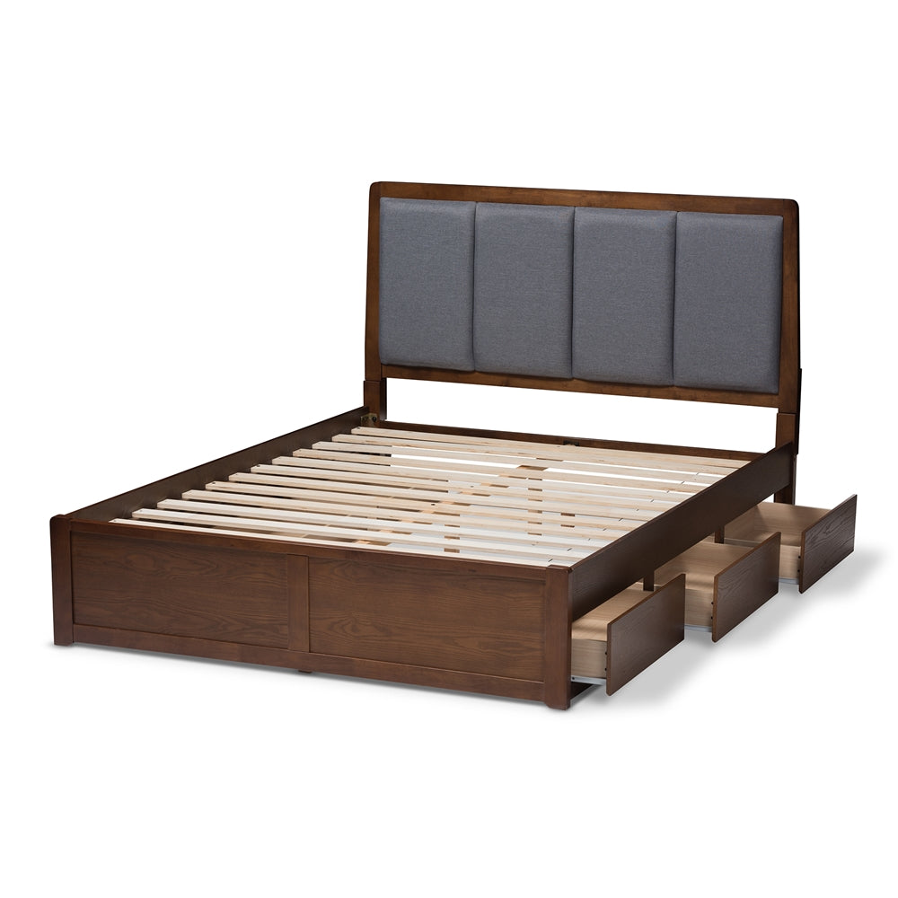 Brannigan Dark Grey Upholstered Finish Queen Size Storage Platform Bed