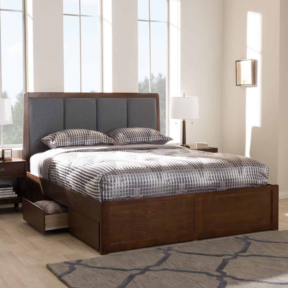 Brannigan Dark Grey Upholstered Finish Queen Size Storage Platform Bed